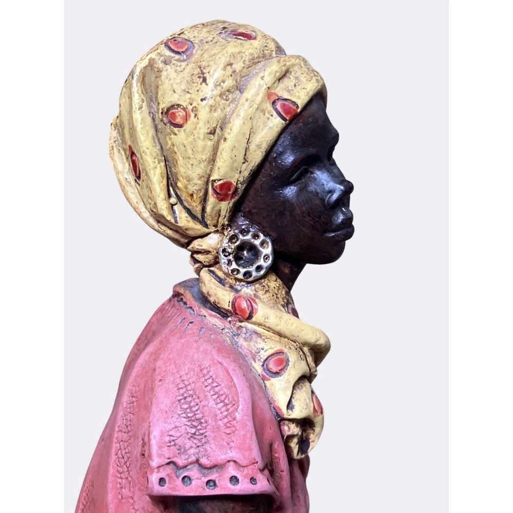 African Inspired Resin Figurine Woman In Yellow Red Dress - Picture 14 of 15